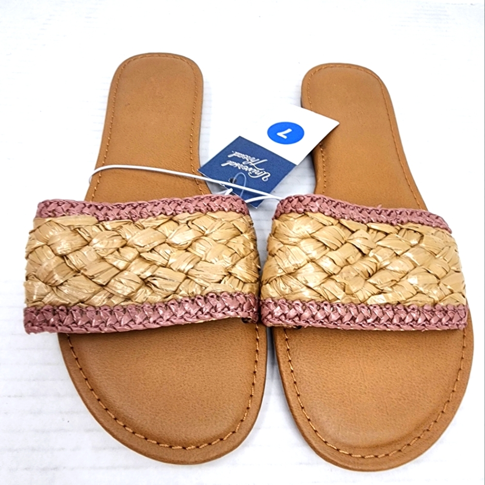 New Universal Thread Boho Sandals Raffia Slides Woven Beach Sandals Size 7